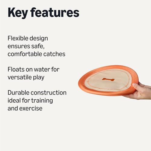 Amazon Basics Dog Flying Disc, Interactive Dog Toys for Fetch, Durable Water Floating, Soft Flexible Design, 1-Pack, 9.53 Inch, Beige/Orange - size: 1 Pack
