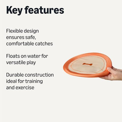 Amazon Basics Dog Flying Disc, Interactive Dog Toys for Fetch, Durable Water Floating, Soft Flexible Design, 1-Pack, 9.53 Inch, Beige/Orange - size: 1 Pack