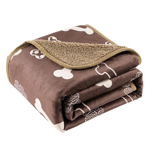 Waterproof Dog Blankets Pet Blanket 60"x80", Soft Fluffy Sofa Car Bed Protector, Reversible Sherpa Fleece Dog Blanket for Large Dogs (Chocolate Brown-Bones) - color: Chocolate Brown-bones, size: 60"x80"