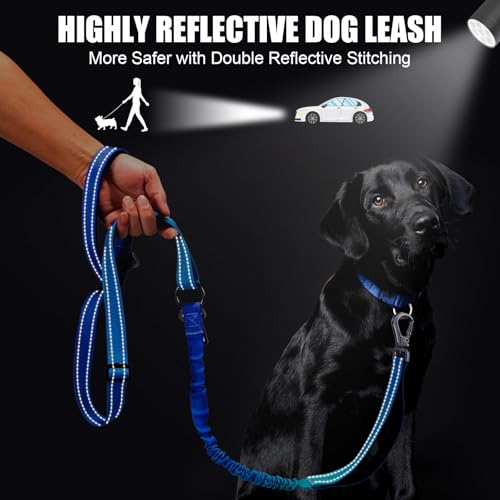 Heavy Duty Hands Free Dog Leash, 5-7 FT Reflective Adjustable Waist Dog Leash Belt with Padded Handles, Shock Absorbing Bungee and Car Seat Belt for Large Medium Dogs (Gradient Cobalt, XL) - color: Gradient Cobalt