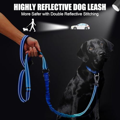 Heavy Duty Hands Free Dog Leash, 5-7 FT Reflective Adjustable Waist Dog Leash Belt with Padded Handles, Shock Absorbing Bungee and Car Seat Belt for Large Medium Dogs (Gradient Cobalt, XL) - color: Gradient Cobalt