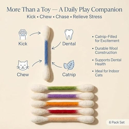 Cotton Swabs Cat with Catnip, Swabs Catnip Toys Set of 6 Soft Plush Kicker Toys, Sturdy Teething Chew Toy(Beige) - color: Beige