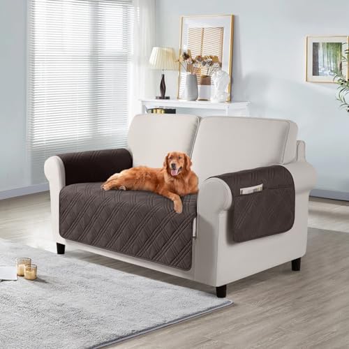 TAOCOCO Waterproof Loveseat Covers for Pets Dogs with Non Slip Backing, Sofa Seat Covers with Side Pocket for 2 Cushion Couch Washable Dog Couch Cover Protector Sofa Slipcovers(Loveseat, Chocolate) - color: Chocolate, size: Loveseat(Seat Width: 47.2'')