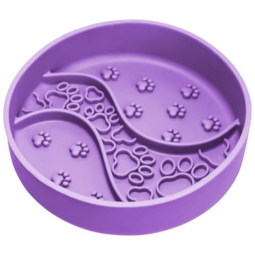 Silicone Slow Feeder Dog Bowl for Medium and Large Dogs, Strong Suction Cup Anti-Tip Anti-Choking Chew-Resistant Pet Feeding Bowl - color: Purple, size: D:7 INCH