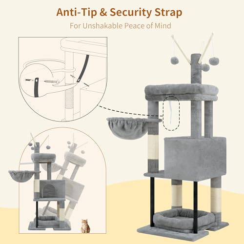 Heybly Cat Tree，HCT202SW - color: Light Gray, size: 45.3 inch