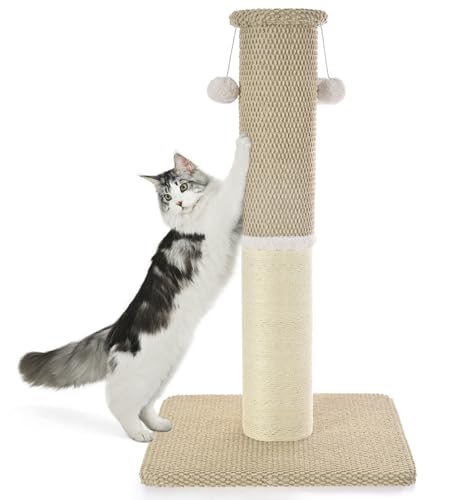 Made4Pets Tall Cat Scratching Post, Heavy Duty and Thicker Scratching Posts for Indoor Cats Adults, 33" Natural Sisal Cat Scratcher with Hanging Balls, Sturdy Base Cat Scratch Post, Beige - color: Beige, size: 33"H