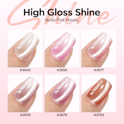 modelones Cat Eye Gel Nail Polish, 6 Colors Nude Gel Polish Pink Glitter Brown with Magnet Sparkle Galaxy Series Nail Polish Kit Soak Off Led Nail Art Manicure Salon DIY Gifts - color: A-0 Nude Pink Honey