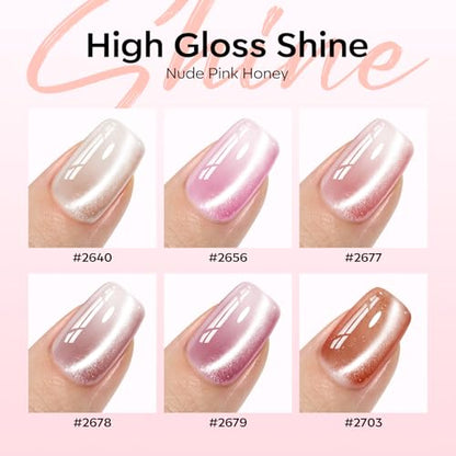 modelones Cat Eye Gel Nail Polish, 6 Colors Nude Gel Polish Pink Glitter Brown with Magnet Sparkle Galaxy Series Nail Polish Kit Soak Off Led Nail Art Manicure Salon DIY Gifts - color: A-0 Nude Pink Honey