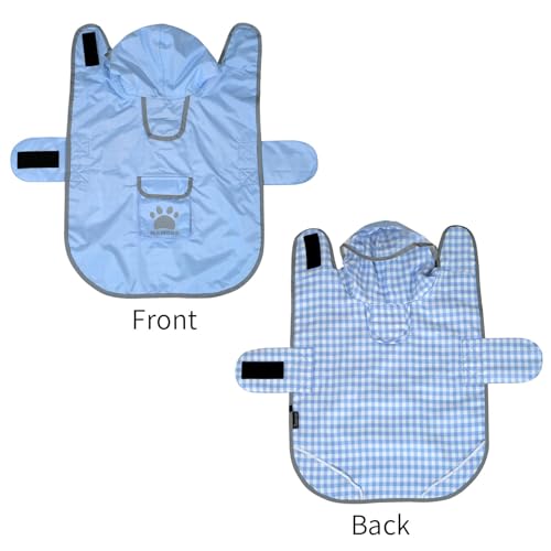 Dog Raincoat Reversible,Waterproof Dog Rain Coat Hooded Slicker Poncho with Reflective Strip, Plaid Double Layer Rain Jacket for Small Medium Large Dogs (Light Blue, XX-Large(55-77lb)) - color: Light Blue, size: XX-Large(55-77lb)