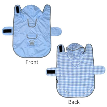 Dog Raincoat Reversible,Waterproof Dog Rain Coat Hooded Slicker Poncho with Reflective Strip, Plaid Double Layer Rain Jacket for Small Medium Large Dogs (Light Blue, Large(22-37lb)) - color: Light Blue, size: Large(22-37lb)