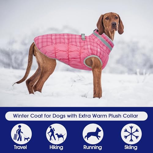 FUAMEY Dog Coat for Small Dogs,Waterproof Dog Winter Jacket with Harness Built in Puppy Cold Weather Coats Reflective Pet Vest with Zipper Warm Fleece Dogs Snowsuit Windproof Rose Plaid XS - color: Rose Plaid, size: XS(chest:14in)