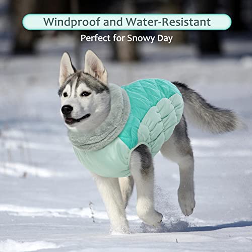 Lelepet Dog Coat Warm Dog Winter Coat Waterproof Dogs Jacket with Harness Built in Reflective Pet Fleece Vest Zip-Up Cold Weather Coats for Large Dogs Turtleneck Windproof Boston Terrier Mint Green - color: Neo Mint, size: Large