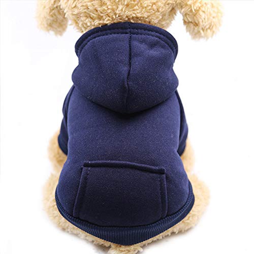 Jecikelon Winter Dog Hoodie Sweatshirts with Pockets Warm Dog Clothes for Small Dogs Chihuahua Coat Clothing Puppy Cat Custume (Navy, XX-Small) - color: Navy, size: XX-Small