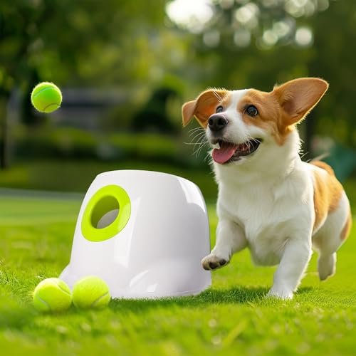 AFP Automatic Ball Launcher for Dogs, USB Rechargeable Interactive Dog Ball Thrower Machine, Auto Fetch Launcher for Small&Medium Dogs, Indoor Outdoor Puppy Play Toy, 3 Tennis Balls Included (2 Inch) - size: 2" ball launcher