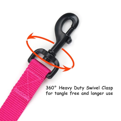 Wagtime Club Double Handle Dog Leash, 6ft Long Heavy Duty Dog Leash with Paded Traffic Handles for Extral Control and Training, Dual Handles Leads, Large Medium Small Dogs (Lively Pink) - color: Lively Pink