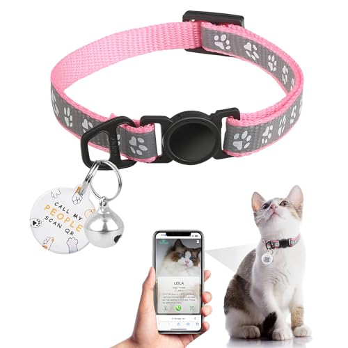 Cat Collar Breakaway with QR Code Name Tag, Reflective Kitten Collars with Bell, Cat ID Tag Personalized, Ultra-Durable, Adjustable, Quick Release, Fits Most Girl Boy Small Large Cats (8''-13.3'') - color: Pink