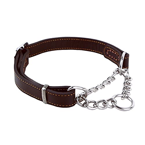 Love Dream Martingale Collars for Dogs, Leather Training Dog Collar, Stainless Steel Chain Anti-Escape No Pull Dog Collar for Medium Large Dogs (M(13.8"-18.9"), Brown) - color: Brown, size: M(13.8"-18.9")