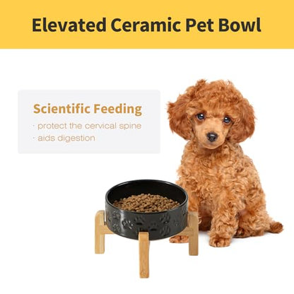 Elevated Ceramic Dog Bowls 2 Pack, 5.1" Individual Dog Bowl with 2 Fixed Height Stand, 1.6 Cup Food and Water Bowls for Toy Breed, Small-Breed Puppy (Double Bowls + Double Stands - Black, 5.1 inch) - color: Double Bowls + Double Stands - Black, size: Xs -