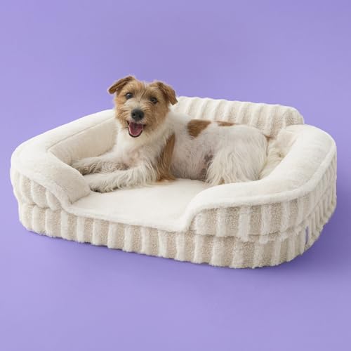 LE SURE Cute Dog Bed Medium Size Dog, Orthopedic Waterproof Medium Pet Beds with Sides, High Back Non-Slip Bottom and Egg-Crate Foam Pet Couch Sofa with Washable Removable Cover, Beige - color: Beige, size: 28.0"l X 23.0"w X 6.5"th