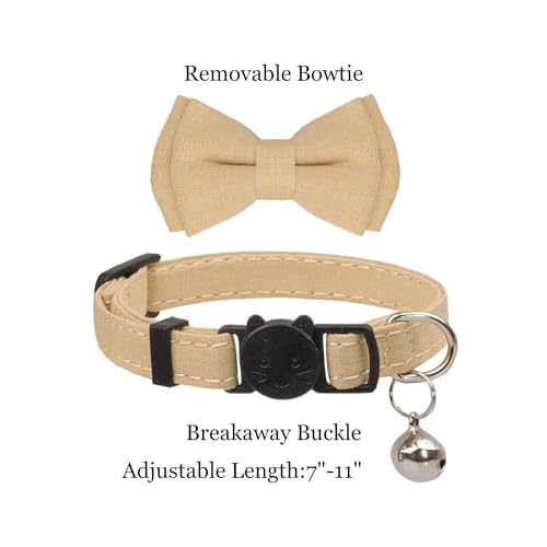 Breakaway Cat Collar, Removable Bowtie, Clear Bell, Safe Release, Quick Release.(Solid Beige) - color: Solid Beige