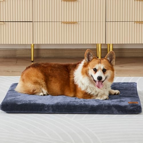 LIORCE Dog Bed Medium Size Dogs - 30-inch Dog Crate Pad with Removable Washable Cover and Waterproof Lining - Memory Foam Kennel Mat - Reversible Pet Bed (Cool & Warm), Dark Grey - color: Dark Grey Blue, size: 30.0"L x 19.0"W x 2.0"Th