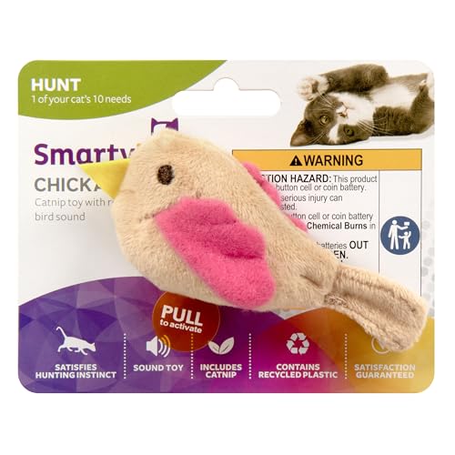 SmartyKat Chickadee Chirp Electronic Sound Cat Toy, Contains Catnip, Battery Powered - Light Brown, One Size - size: One Size, style: Chickadee Chirp