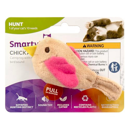 SmartyKat Chickadee Chirp Electronic Sound Cat Toy, Contains Catnip, Battery Powered - Light Brown, One Size - size: One Size, style: Chickadee Chirp