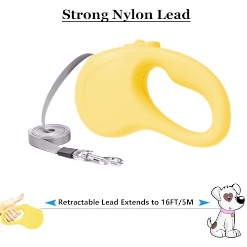 Retractable Dog Leash, 16Ft/5M Light Weight Retractable Leash for Small Medium Dogs/Cats Up to 50lbs, Strong Nylon Tape 360° Tangle-Free One-Hand Brake (Yellow) - color: Yellow