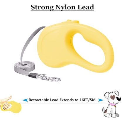 Retractable Dog Leash, 16Ft/5M Light Weight Retractable Leash for Small Medium Dogs/Cats Up to 50lbs, Strong Nylon Tape 360° Tangle-Free One-Hand Brake (Yellow) - color: Yellow