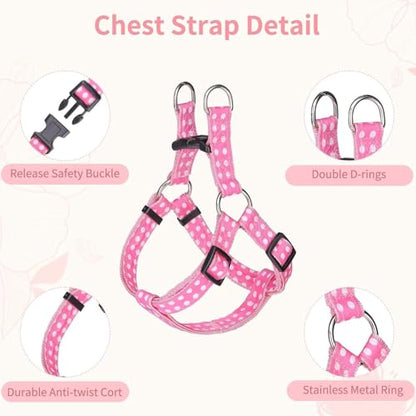 BINGPET Dog Harness Collar Leash Set,Adjustable No Pull Escape Proof Small Dog Harness,Classic Plaid Puppy Harness and Leash Set for Small Medium Large Dogs Training Easy Walk Running(Polka Dots,S) - color: Polka Dots, size: S(Chest Girth:14.9''-20.9'')