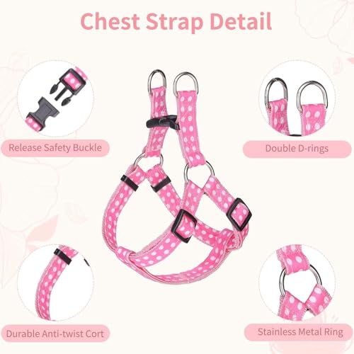 BINGPET Dog Harness Collar Leash Set,Adjustable No Pull Escape Proof Small Dog Harness,Classic Plaid Puppy Harness and Leash Set for Small Medium Large Dogs Training Easy Walk Running(Polka Dots,M) - color: Polka Dots, size: M(Chest Girth:17.3''-23.38'')