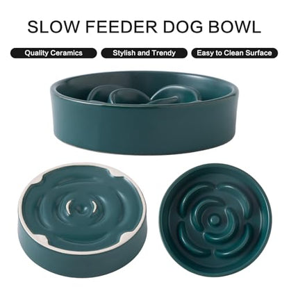 6'' Ceramic Slow Feeder Dog Bowls - Petal Shape Modern Dog Food Dish for Cats and Small Breed Dogs, Puzzle Maze Bowl to Slow Down Eating, Anti-Gulping, Dishwasher & Microwave Safe, Green - color: Green, size: 6 inch