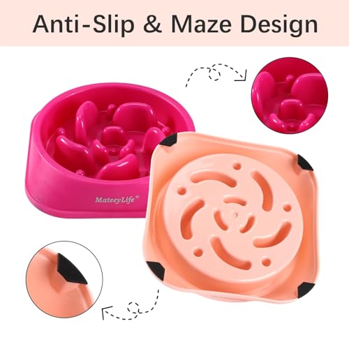 MateeyLife Slow Feeder Dog Bowls 2PCS, Anti-Choking Puzzle Dog Food Bowls, Anti-Slip Interactive Feeding Slow Down Eating, Bloat Stop Maze Dishes for Medium Breeds Pink&Purple - color: D-Pink&Purple, size: Medium
