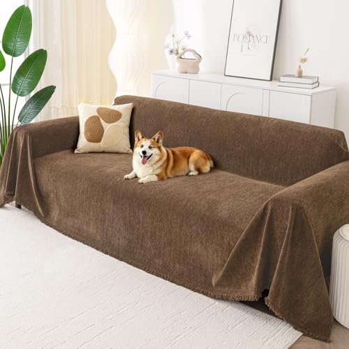 Smiry Couch Cover for Dogs, Washable Chenille Sofa Covers for 3 Cushion Couch, Soft Sofa Slipcover for Pets, Thick Sectional Furniture Protector with Tassels (Chocolate, 71x102 Inch) - color: Chocolate, size: 71x102 Inch