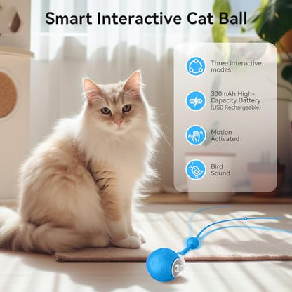 Smart Interactive Cat Dog Toys, Automatic Pet Toys for Bored Indoor Cats and Dogs, Motion Activated, USB Rechargeable, Christmas Pet Birthday Gifts (Blue) - color: Blue