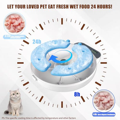 Automatic Wet Food Cat Feeder, Auto Refrigerated Wet Foods Feeder for Cats Dogs 4 Meal Timed Fresh Foods Dispenser with 2 Ice Packs Small Pet Feeders for Kitty Puppy Automatic Cat Dog Food Bowl - color: White