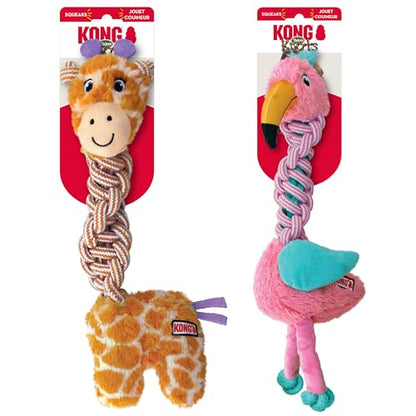 KONG Knots Twists Dog Toys, 2-Pack Assorted – Durable Braided Rope with Squeaker, Minimal Stuffing, Soft & Tough Chew Toy for Thrashing & Teeth Cleaning (Medium/Large) - size: Medium/Large