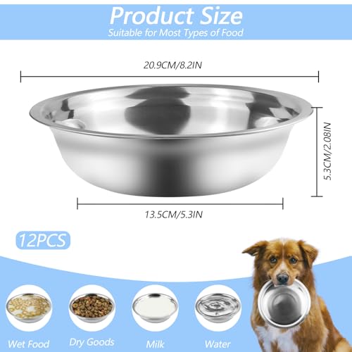 12 Pcs Stainless Steel Dog Bowls, 48 oz (6 Cups) Metal Dog Bowl Suitable for Medium to Large Dogs and Cats for Food or Water, Dishwasher Safe