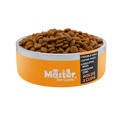 Master Pet Supply Stainless Steel Dog Bowls - 25 oz, Heavy Duty - Mango Tango, Double Wall Extra-Thick Insulated, Non-Slip Pet Water Bowl for Dogs, Cats & Pets, Anti Rust Metal, Dish Washer Safe - color: Mango Tango, size: 3 Cups (25 oz)