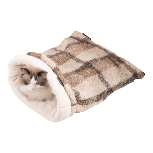 Cat Bed Cave Sleeping Bag, Pet Mat Warming Pad Sack for Cats and Small Dog,Burrowing Cozy Soft Comfortable Bed(for Small and Medium Cats) - color: khaki