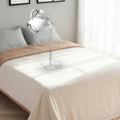 Waterproof Dog Blanket for Couch & Bed, Reversible Sherpa Fleece Pet Throw with Quiet TPU Barrier, Machine Washable Furniture Protector for Large Dogs & Cats, Queen Size 80x90 Inch, Cream - color: Cream, size: Queen(80"*90")