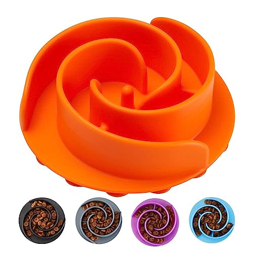 Slow Feeder Dog Bowls Insert, Animire Soft Silicone Slow Eating Dog Food Bowl for Small, Medium and Large Dogs, Compatible with Regular and Elevated Bowls - color: Orange, size: S