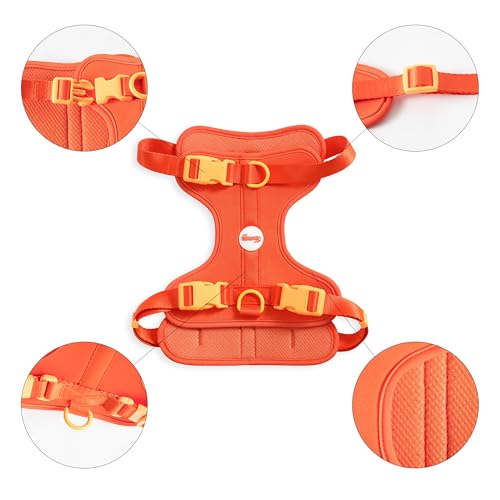 HNS1003A Arlo Large Adjustable Soft Padded No Pull Pet Harness with 3 Buckles and 3 Leash Clips, Aperol - color: Dark Orange, size: Large (Chest: 24 - 37")