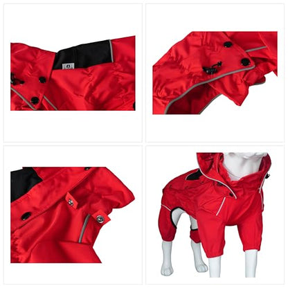LOVELONGLONG Waterproof Dog Raincoat with Removable Hood – Outdoor Full Body Dog Jacket, Windproof Snowproof Shell Suit – All Season Pet Rain Gear Red XXS - color: Red, size: XXS (Back 9")