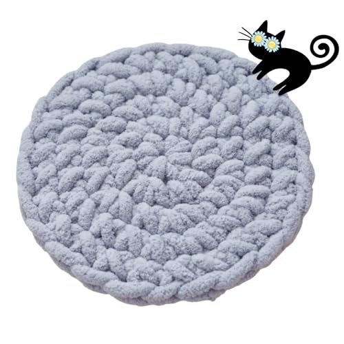 Cat Self-Warming Knitted Bed Mat, Extra-Soft Warm Round Washable Pads Cushions for Indoor Kittens & Kitty Small Pets Cat Trees (Blue-Grey,Small) - color: blue-grey, size: Small