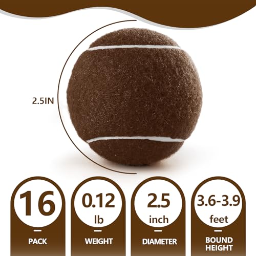 PoyPet 16-Pack Tennis Balls Bulk for Practice,Training and Beginners | Ideal for Dog Fetch,Chew and Play - color: Brown