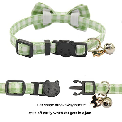 Bowtie Cat Collars Breakaway with Bell, Adjustable Cute Kitty Collars Safety Buckle Kitten Collar for Cat Puppy 7.5-11in (Green Plaid) - color: Green Plaid
