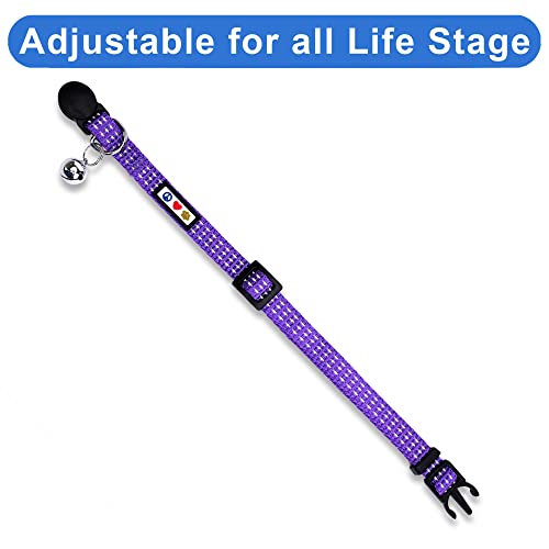Pawtitas Reflective Purple Cat Collar with Safety Buckle and Removable Bell for Kitten and Cats - color: Reflective Purple