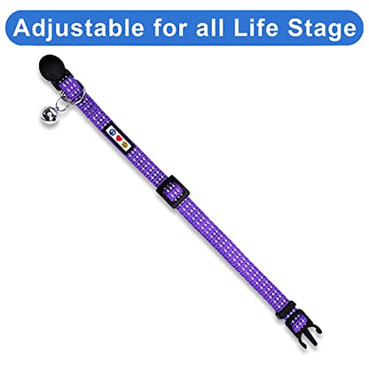 Pawtitas Reflective Purple Cat Collar with Safety Buckle and Removable Bell for Kitten and Cats - color: Reflective Purple