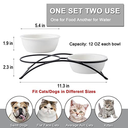 ZONEYILA Elevated Cat Bowls, Dog Bowl, Ceramic Raised Cat Food Water Bowl Set with Metal Stand for Indoor Cats Small Dog, Prevent Neck Pain,12 Ounces, Cute Dog Bone Pattern - color: 2 Dog Bone Pattern Bowls + Black Stand